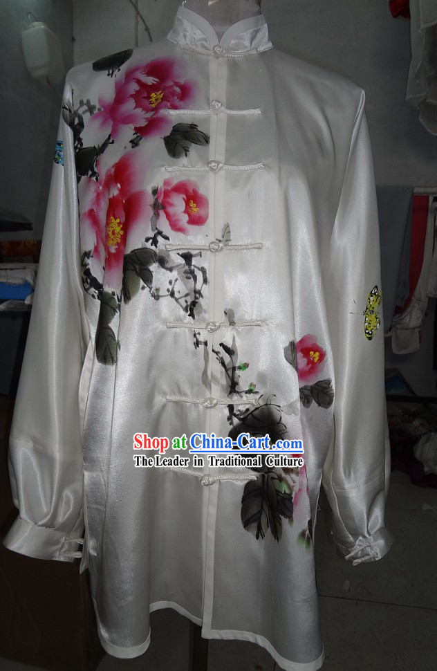 Supreme Silk Original Painting Peony Butterfly Tai Chi Suit