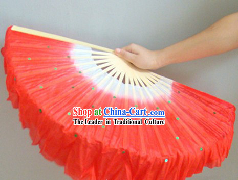 Chinese Color Transitional White and Red Sequins Silk Dance Fan