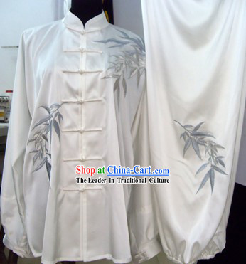 White Wu Shu Competition Silk Bamboo Spirit Uniform for Men