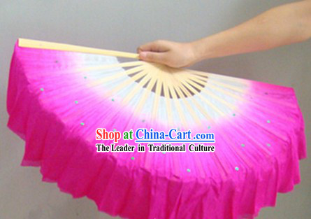 Chinese Color Transition White and Rose Sequins Silk Dance Fan