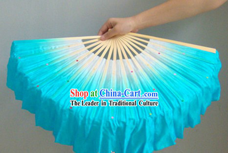 Chinese Color Transition White and Blue Sequins Silk Dance Fan