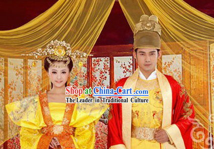 Chinese Emperor and Empress Wedding Dresses Two Sets for Bride and Bridegroom