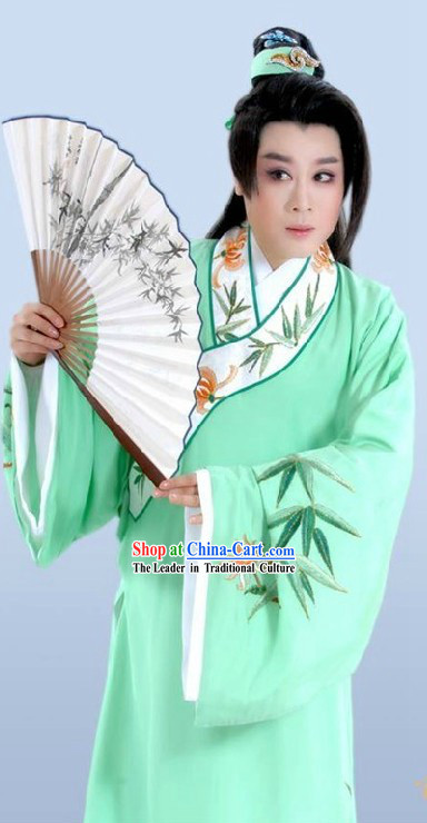 Chinese Opera Light Green Embroidered Bamboo Costumes for Men