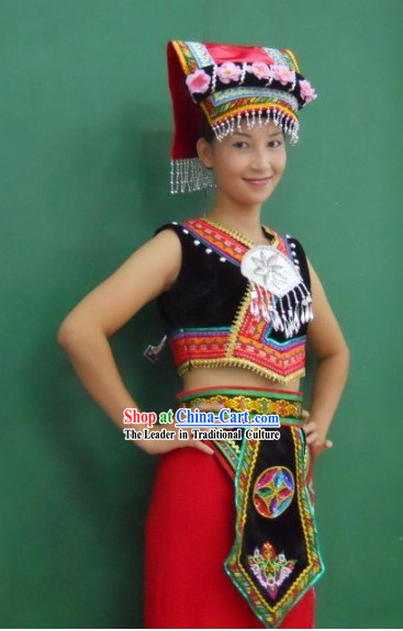 Chinese Ethnic Zhuang Female Clothing and Hat