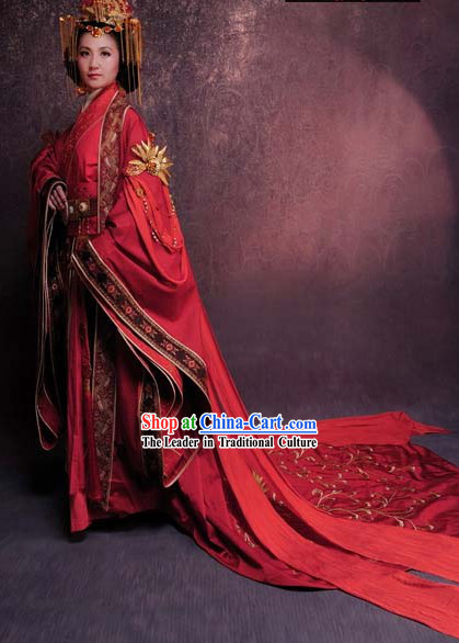 Ancient Chinese Han Dynasty Wedding Clothing and Headpieces for Women