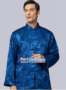 Traditional Chinese Blue Dragon Coat for Men