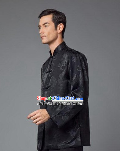 Traditional Chinese Black Dragon Coat for Men