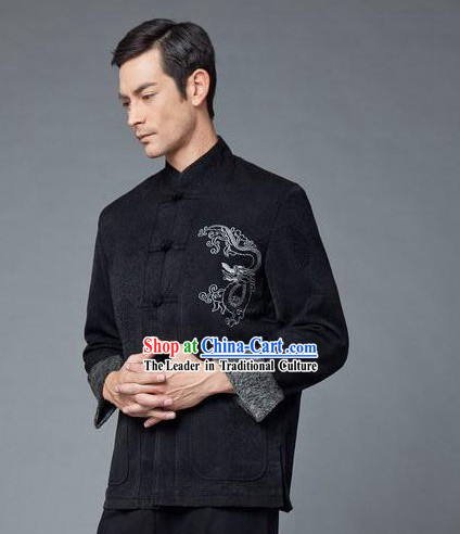 Traditional Chinese Black Dragon Blouse for Men