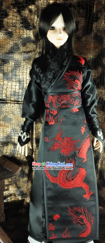 Ancient Chinese Black Swordsman Dragon Clothing for Men