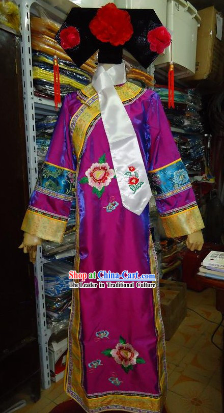 Ancient Chinese Qing Dynasty Palace Lady Costume and Hat for Women