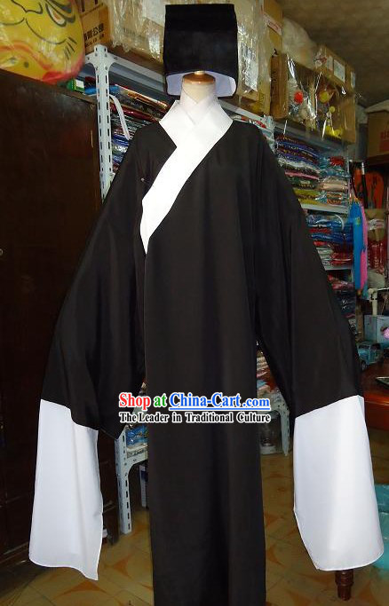 Chinese Opera Laosheng Black Robe and Hat for Men