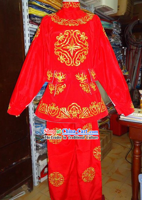 Ancient Chinese Mask Changing Embroidered Red Costumes for Men