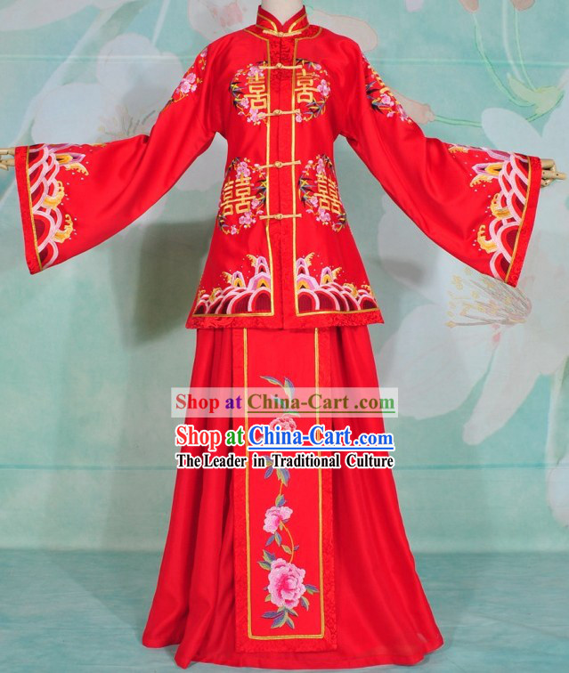 Chinese Classical Embroidered Xi Wedding Dress for Brides