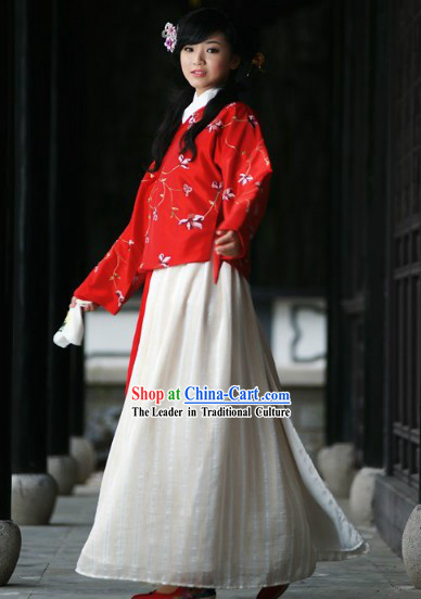 Ancient Chinese Ming Dynasty Red Wedding Dress Complete Set for Brides