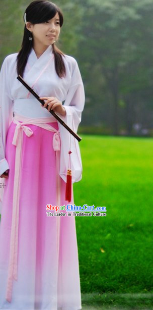 Ancient Chinese Han Fu Color Transition Clothes for Lady