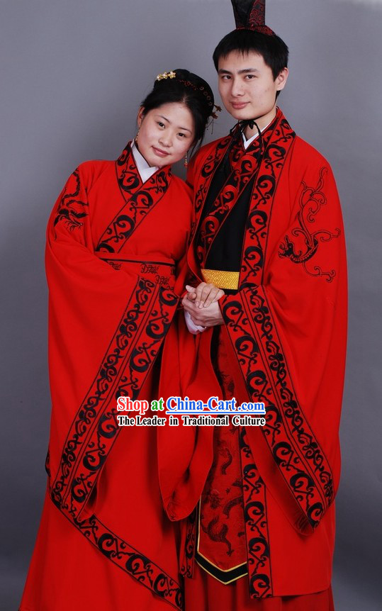 Chinese Classical Hanfu Wedding Dresses Two Complete Sets for Men and Women