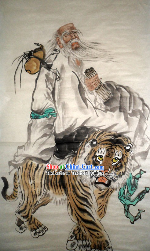 Traditional Chinese Painting Lao Tzu and Tiger by Yan Sheng