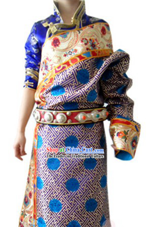 Traditional Chinese Female Tibetan Robe Complete Set