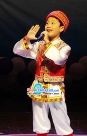 Traditional Chinese Haozhe Minority Dance Costumes and Hat for Kids