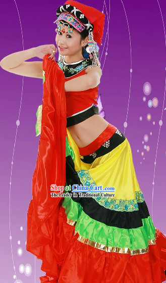 Chinese Festival Celebration Stage Performance Yi Female Clothes and Hat for Women