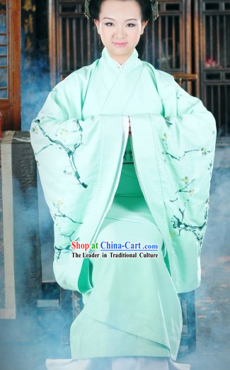 Traditional Ancient Chinese Light Green Plum Blossom Clothes for Women