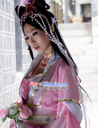 Pink Ancient Asian Princess Clothes and Hair Accessories Complete Set