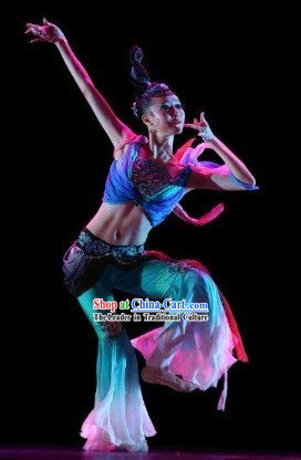 Chinese Fei Tian Dancer Costumes and Headdress Complete Set for Women