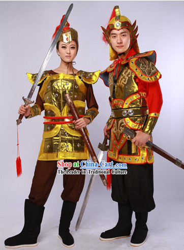 China Male and Female General Costumes and Hats 2 Complete Set for Men amd Women