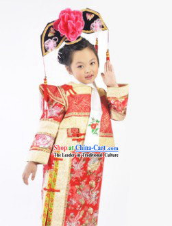 Qing Dynasty Ruo Xi Childhood Princess Clothing and Headdress for Kids