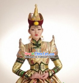 Traditional Mongolian Princess Clothes and Hat Complete Set for Women