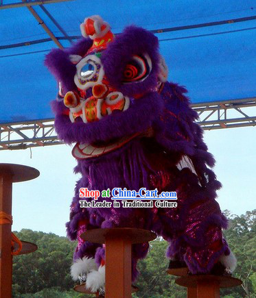 Supreme Purple Fur Competition and Celebration Lion Dance Costumes Complete Set