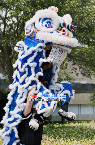 White and Blue Competition and Parade Adults Lion Dance Costume Complete Set