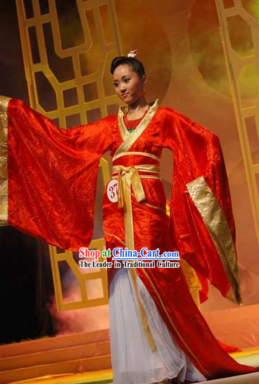 Ancient Chinese Red Hanfu Beauty Contest Costumes for Women