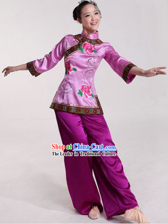 Chinese Classical Fan Dance Costumes and Headpiece for Ladies