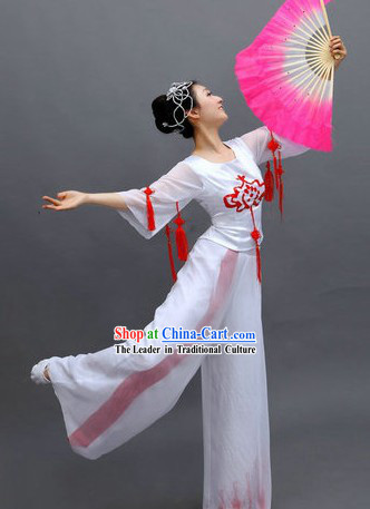 Chinese White Fan Dance Costumes and Headpiece for Ladies