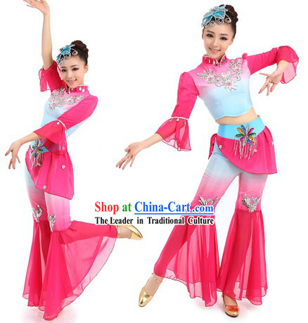 Chinese Classic Yangge Dance Costumes and Headpiece for Kids