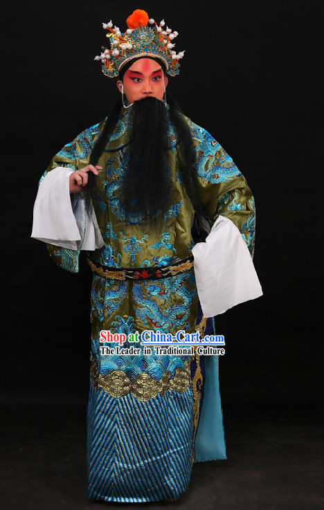 Chinese Beijing Opera Embroidered Dragon Robe and Helmet for Men