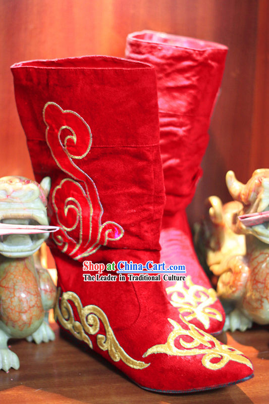 Ancient Chinese Style Red Hanfu Long Boots