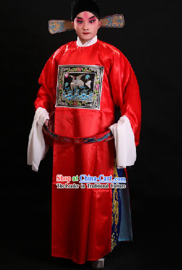 Traditional Chinese Opera Red Official Costume and Hat