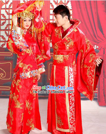 Ancient Chinese Red Wedding Dresses Two Complete Sets