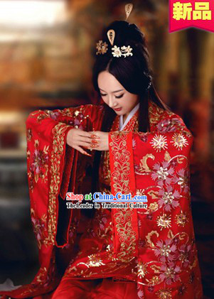 Ancient Chinese Red Wedding Dress Complete Set for Brides