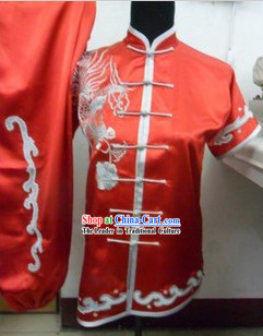 Traditional Chinese Red Phoenix Embroidery Martial Arts Competition Suit