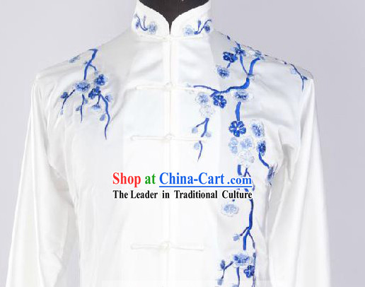 Traditional Chinese White Plum Blossom Embroidery Kung Fu Uniforms