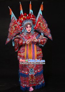 Traditional Chinese Peking Opera Mu Guiying Costumes and Helmet