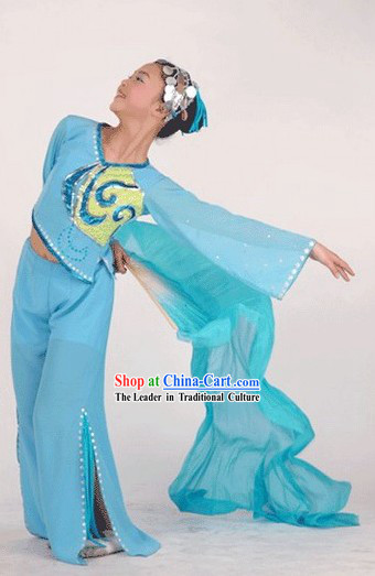 Blue Fan Dancing Costume, Headpiece and Fan Full Set