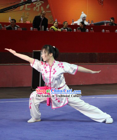 White Silk Plum Blossom Embroidery Martial Arts Suit