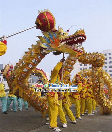 Shinning Golden Lightweight Net Dragon Dancing Costumes for Ten Adults