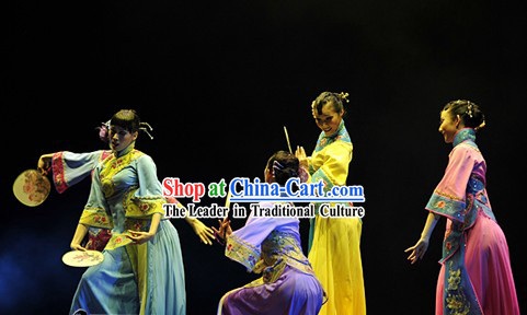 Traditional Chinese Fan Dancing Costumes Complete Set