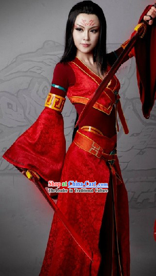 Ancient Chinese Red Swordswoman Knight Cosplay Costumes