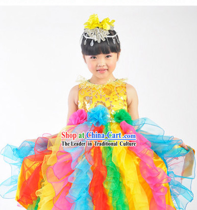 Chinese Dance Costumes and Singing Group Costumes for Kids Girls